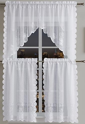 Miniatura 2 de WARM HOME DESIGNS El juego de 3 cortinas blancas para ventana de cocina incluye 2 cortinas de 36 pulgadas y cenefa de cocina Juego de cortinas de