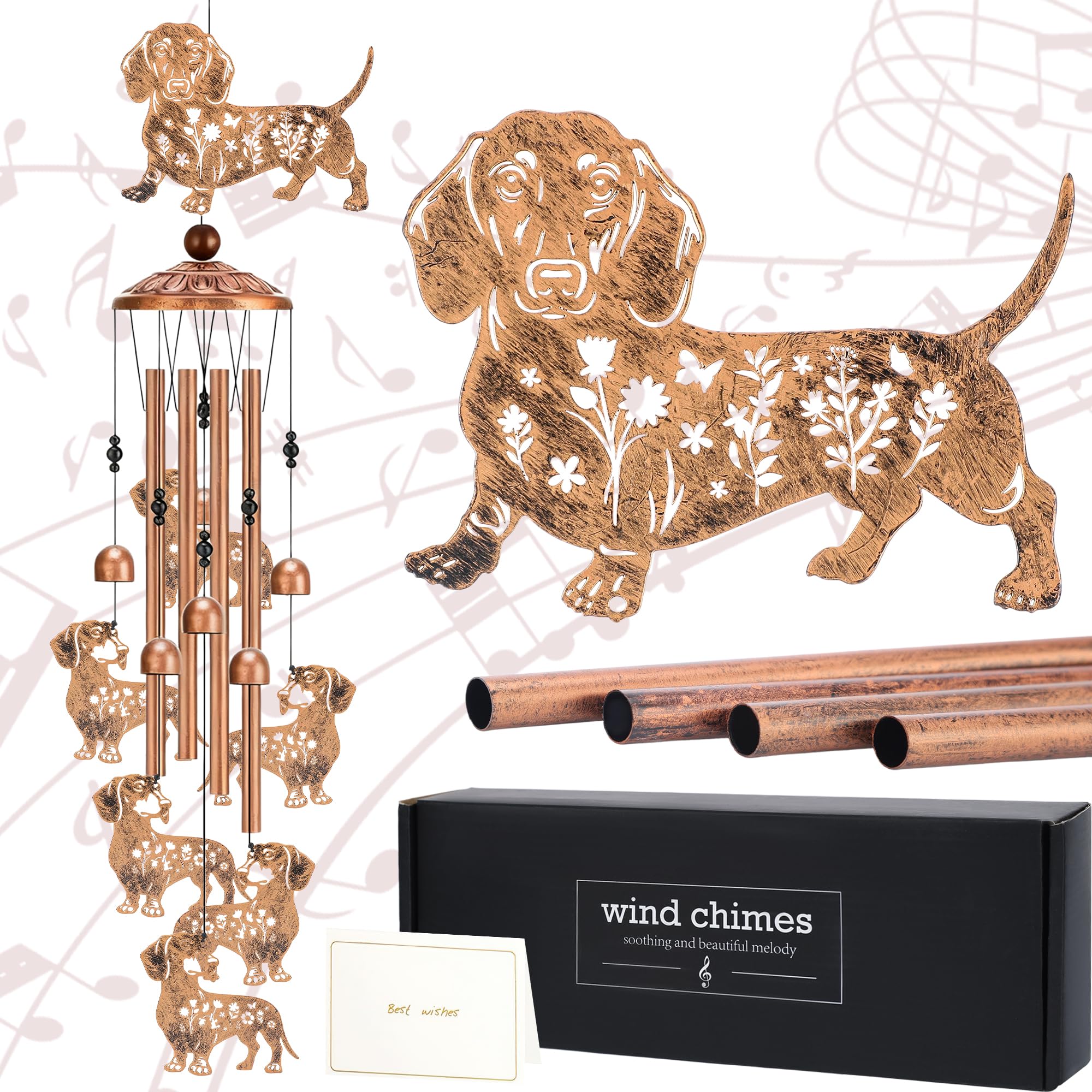 LIRAVENO Dachshund Gifts Wind Chimes - Dog Decor Metal Windchimes Outdoors Decoration for Garden Patio Balcony Porch Christmas New Year Birthday Gift for Animal Lover Women Mother Father Grandma Wife