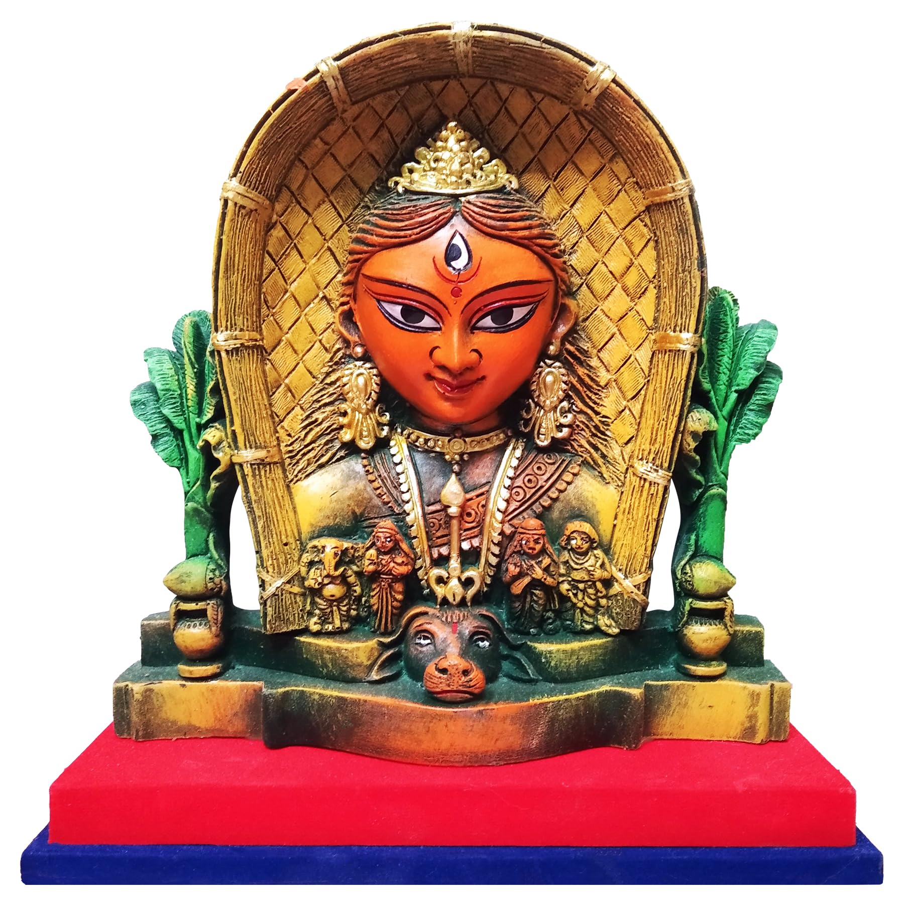 Arushis Maa Durga Murti | Unique Kulo Design, Durga Family Idol With Bengali Style for Gifting & Home Decor | Polyresin Statue