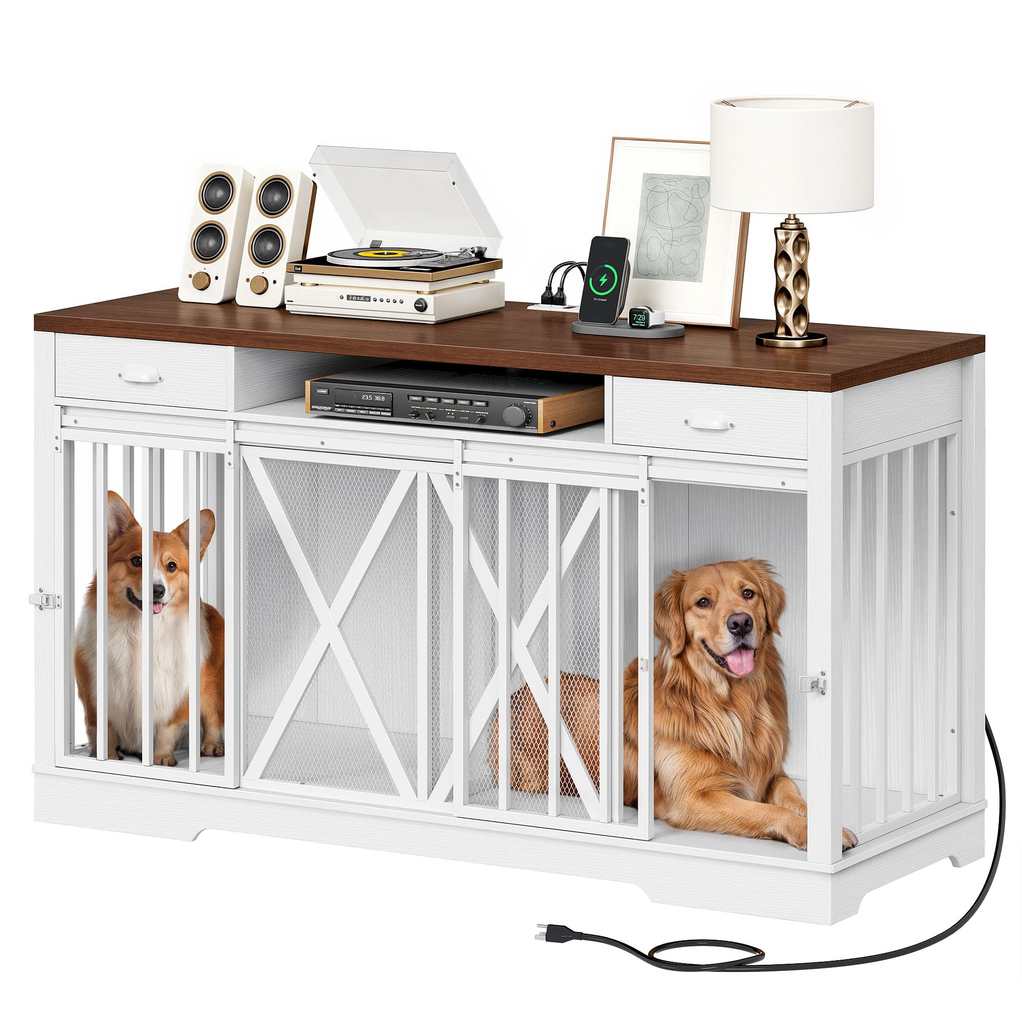 View of Snapklik.com : YITAHOME 63 Inch Double Dog Crate TV Stand