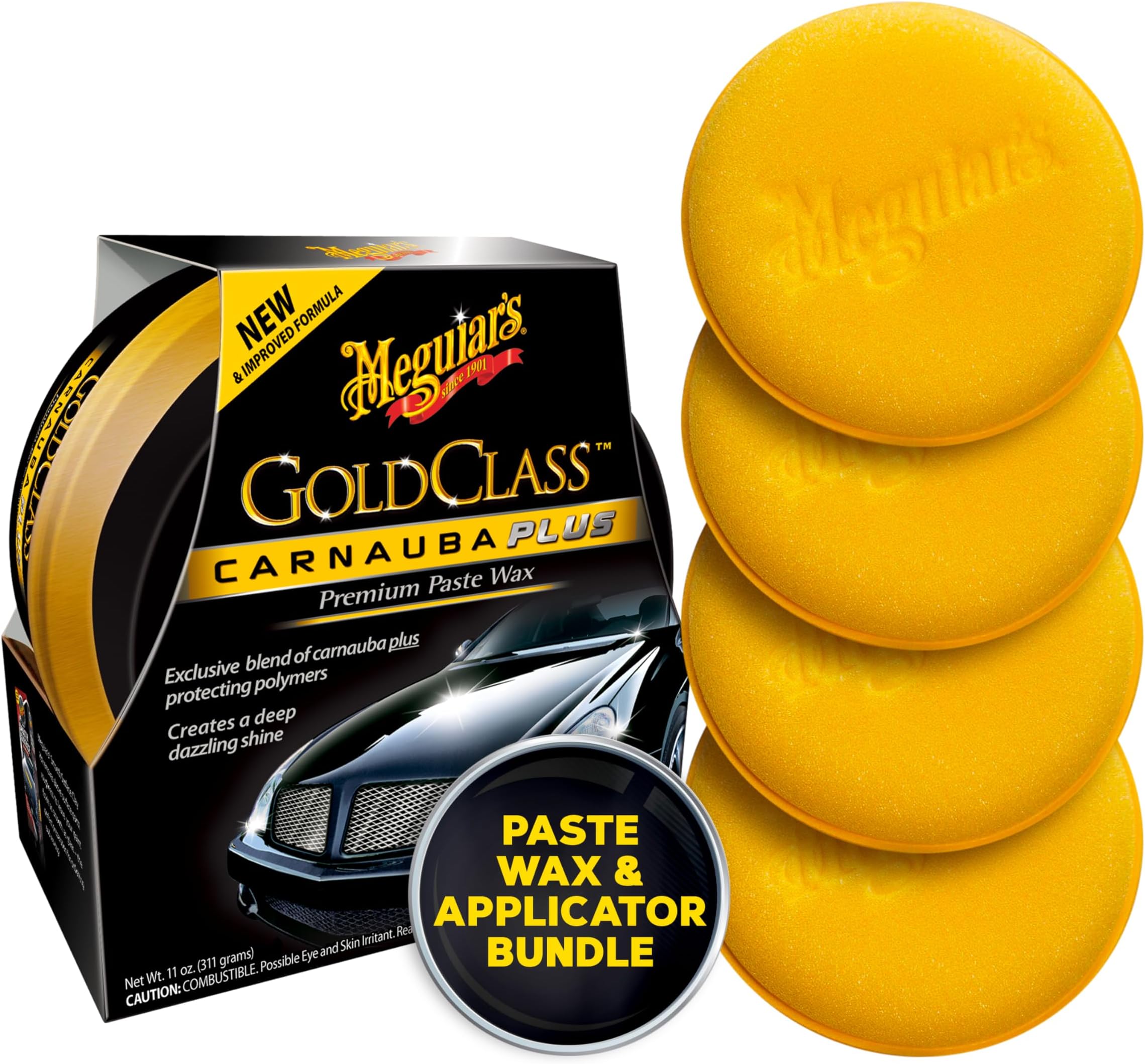 G7014J Gold Class Carnauba Plus Premium Paste Wax + Supreme Shine 4" Foam Applicator Pads Bundle