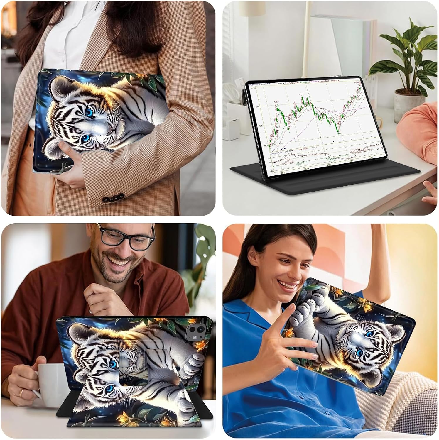 Case for iPad Pro 12.9" (6th/5th/4th Gen 2022/2021/2020),360 Degree Rotating Smart Cover Case with Auto Sleep/Wake for iPad Pro 12.9"-Cute White Tiger