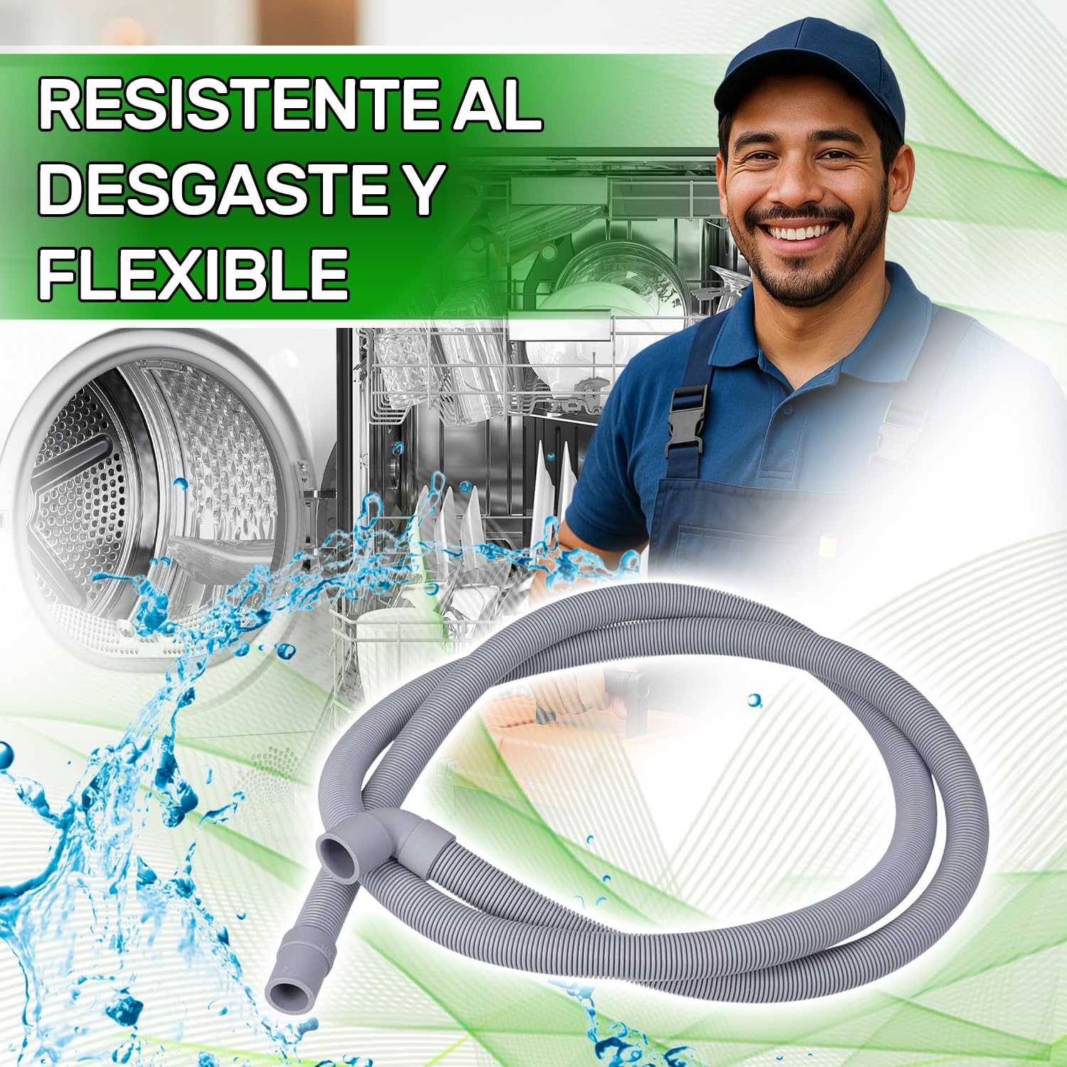 Desague Manguera Lavadora y Lavavajillas Universal 2 m Ø19/22 mm Código Original 1118270006 1118270030 8996461308406 C00318230 para AEG para Indesit para Whirlpool - Garantía de 5 Años - ONIX TECH — view 6