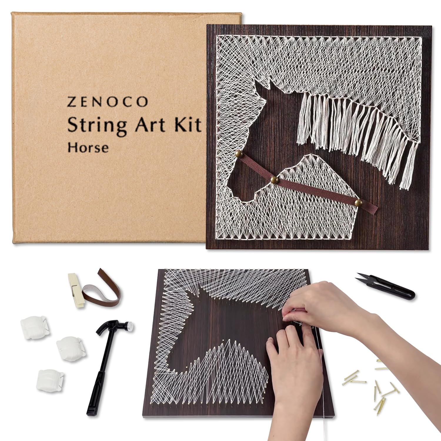 zenoco Horse String Art Kit for Adults, Teens & Women, All-Inclusive DIY Craft Kit for Beginners to Advanced Crafters - Unique Crafts Gift for Wall Decor & Mindfulness Art Projects (12" x 12")