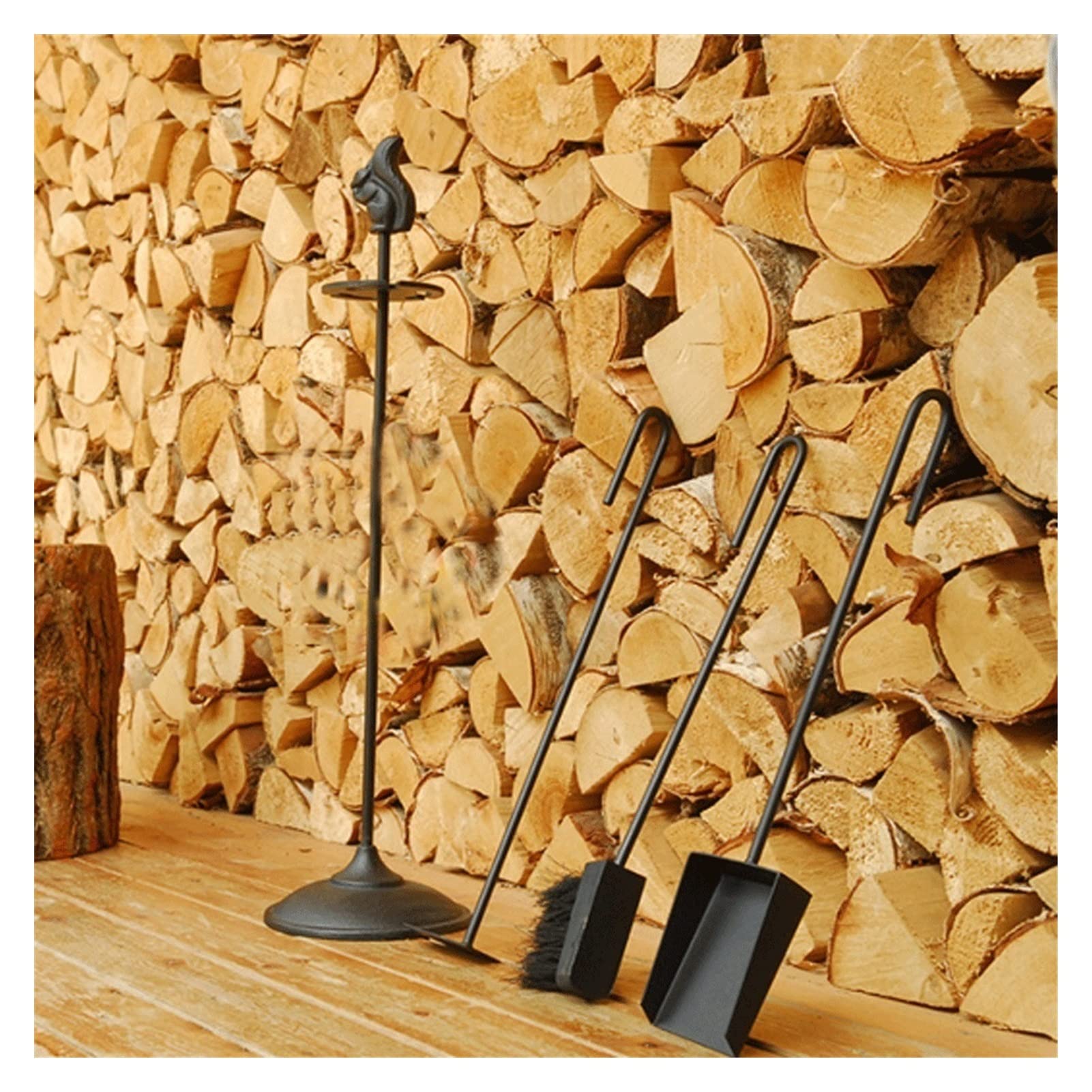 Set di attrezzi per camino, set di attrezzi per camino, supporto per poker, set di attrezzi per camino da 4 pezzi, mensola per camino in ferro battuto, accessori per stufa, portautensili, camino, att