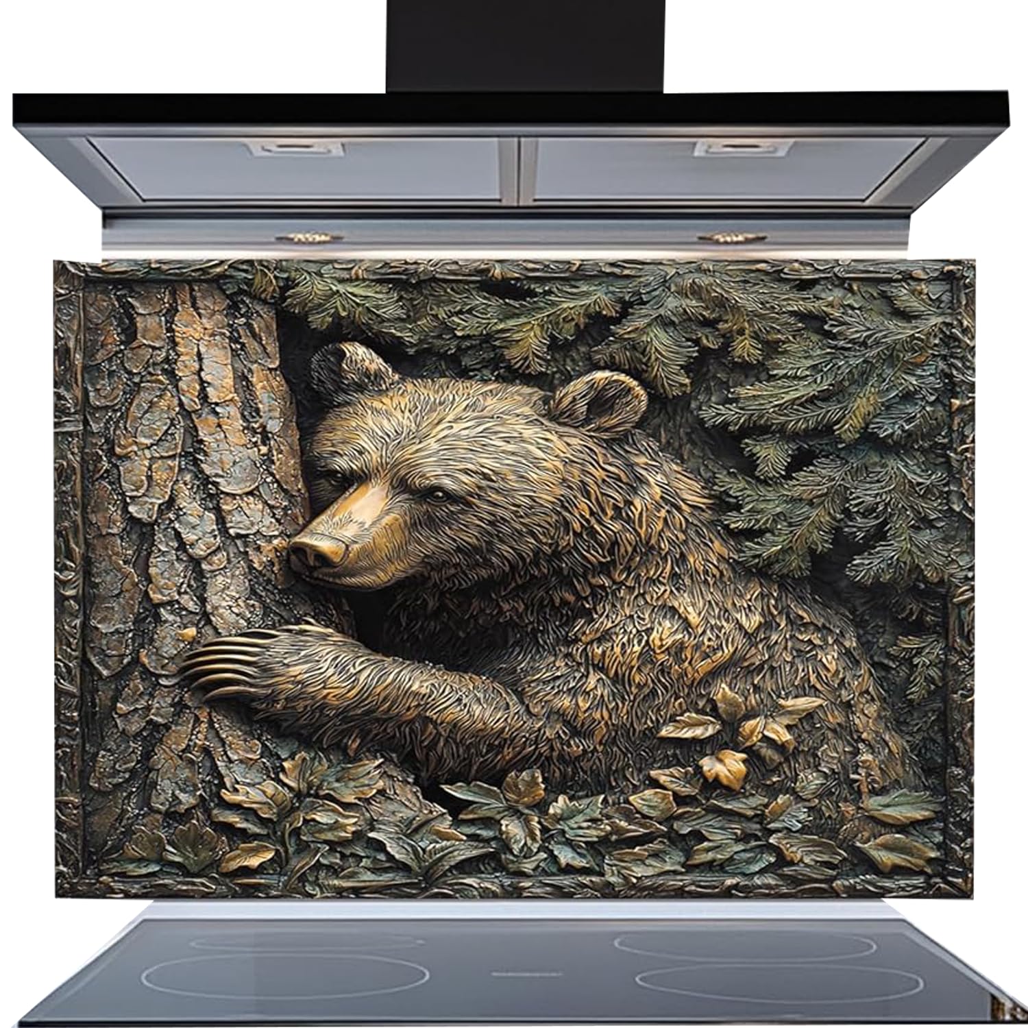 Tempered Glass Backsplash for Kitchen, Bear Glass Backsplash, Copper Look Backsplash for Kitchen Wall, Rustic Kitchen Backsplash, Easy to Install Stove Backsplash