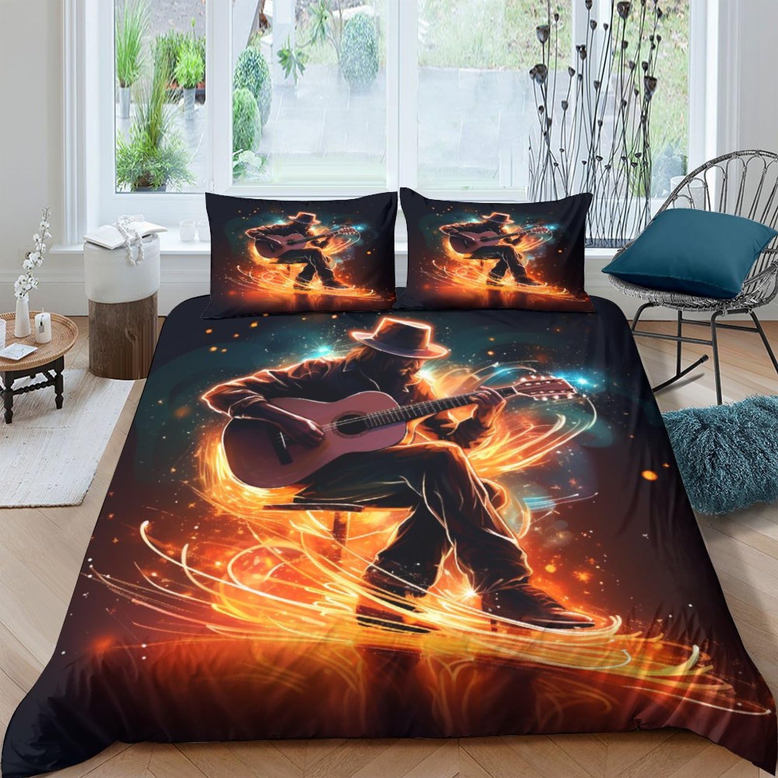 Housse de couette guitare 200x200 cm avec fermetures éclair pour chambre d'ado et musicien