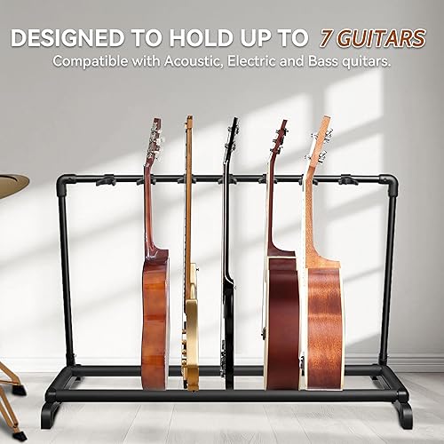 Miniatura 2 de AZOR Soporte para 7 guitarras con diseño plegable, 7 soportes para guitarra eléctrica acústica, bajo, esponja de amortiguación suave que protege tus
