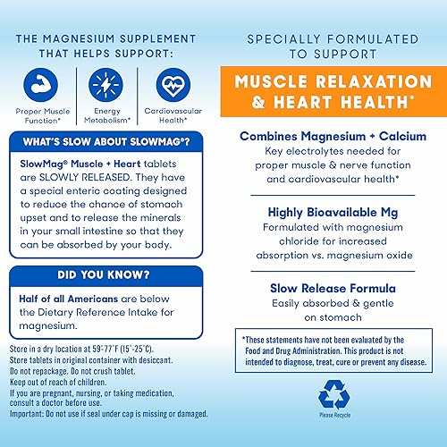 Miniatura 6 de SlowMag - Suplemento de cloruro de magnesio para músculos y corazón con calcio, 180 unidades (paquete de 2), apoya la relajación muscular, la salud