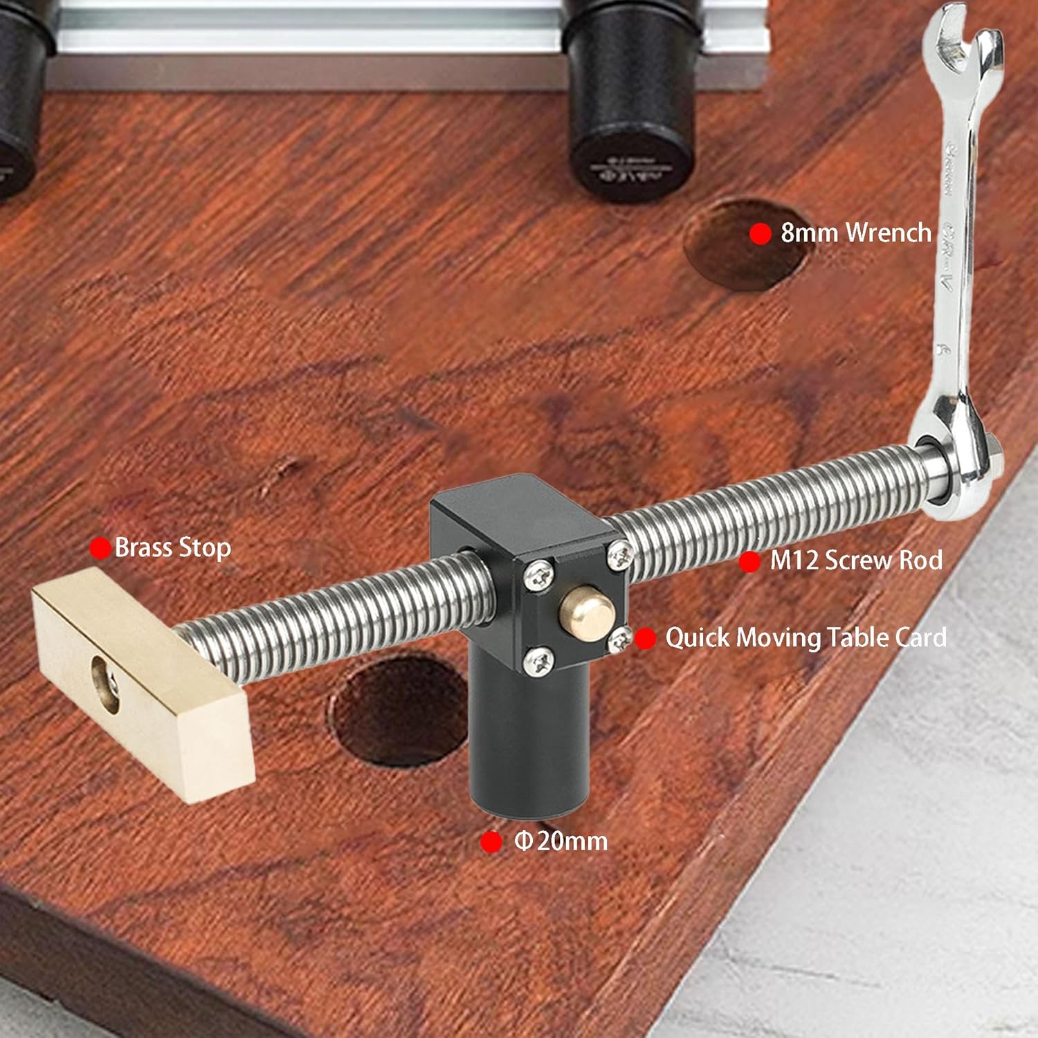 Updated 2Pcs Table Workbench Fast Fixed Clip Clamps for 20MM Hole, DIY Positioning Woodworking Adjustable Desktop Clips, Fixture Vise Benches Joinery Carpenter Tool, Silver + Black