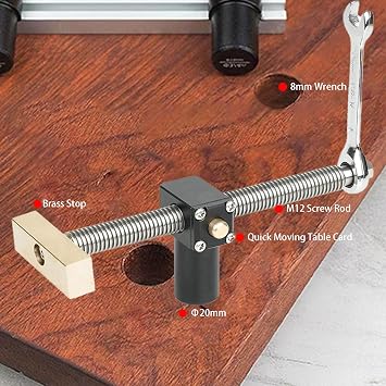 Updated 2Pcs Table Workbench Fast Fixed Clip Clamps for 20MM Hole, DIY Positioning Woodworking Adjustable Desktop Clips, Fixture Vise Benches Joinery Carpenter Tool, Silver + Black