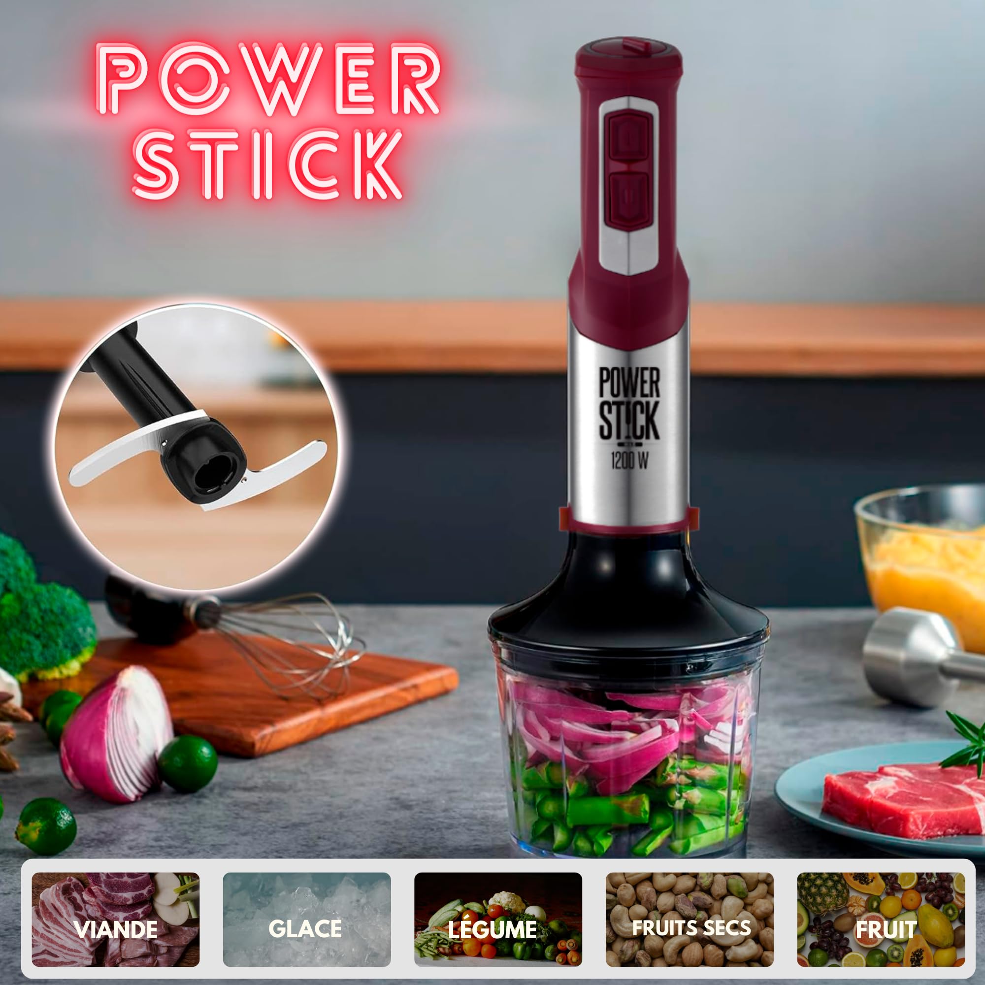 Mixeur Plongeant Batteur à Main et Robot Multifonctions Hachoir Electrique Mixer Plongeur Smoothies Soupe Hand Blender 5 en1 avec tiges et godet inclus - XsQuo