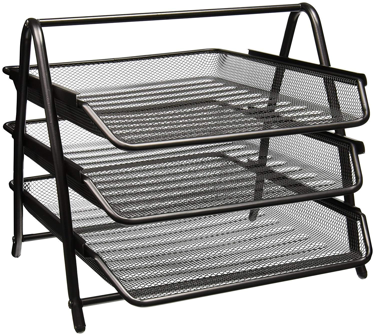 Cheet enterprise 3-Tier Mesh Metal Desk Organiser File Rack | A4 Letter Tray Document Holder | 3 Layer Metal File Paper Magazine Organizer for Office Home Desktop (Black)