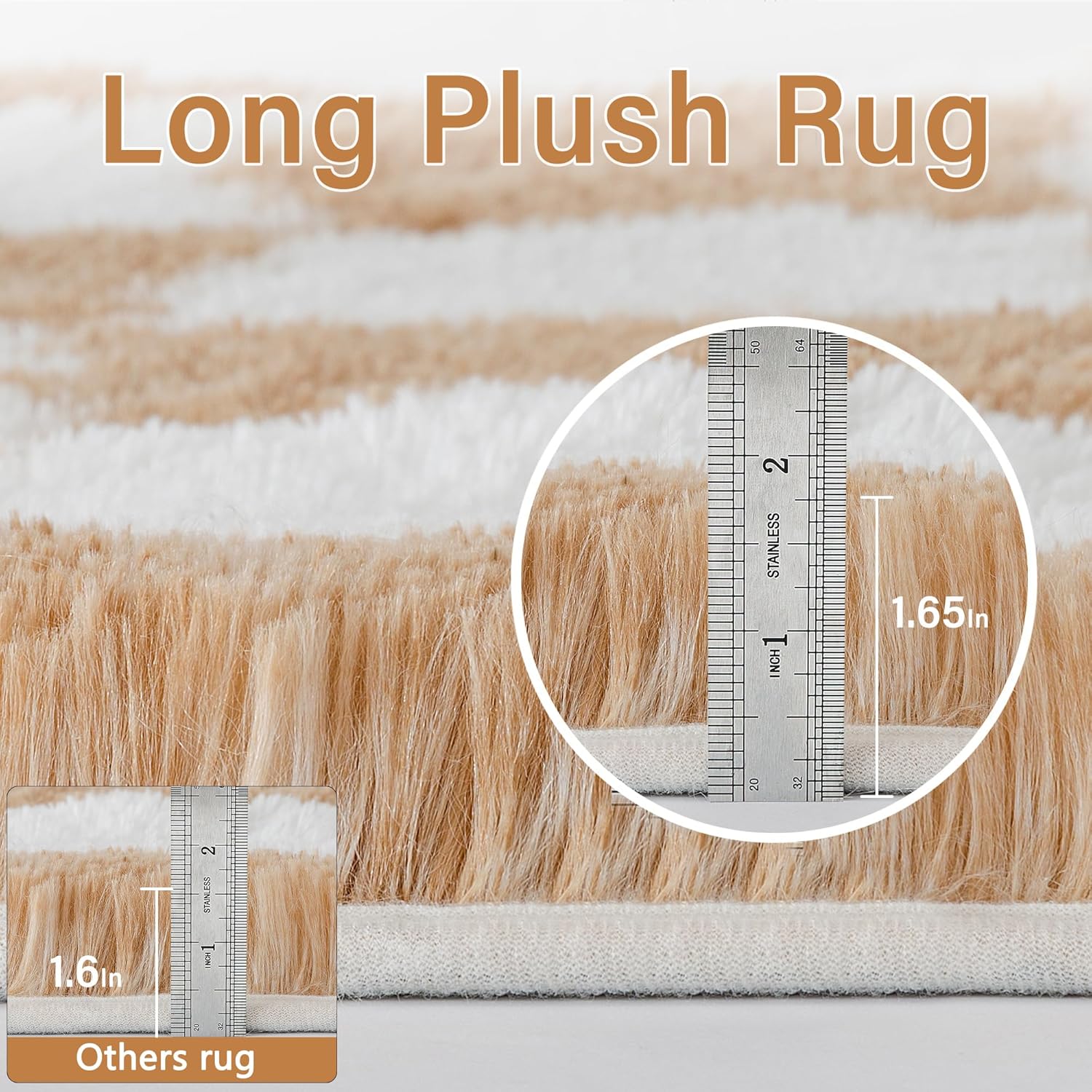 Checkered Rug 8x10 for Living Room, Brown and White Modern Shag Rugs Super Soft Washable Indoor Office Fuzzy Carpet Non-Slip Fluffy Rugs for Bedroom Home Aesthetic Decor - Image 2