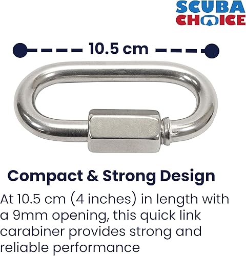Miniatura 3 de Snorkel Master Scuba Choice SS - Mosquetón ovalado de enlace rápido para barco con tornillo de apertura de 0.571 in, 4.1 in, color gris