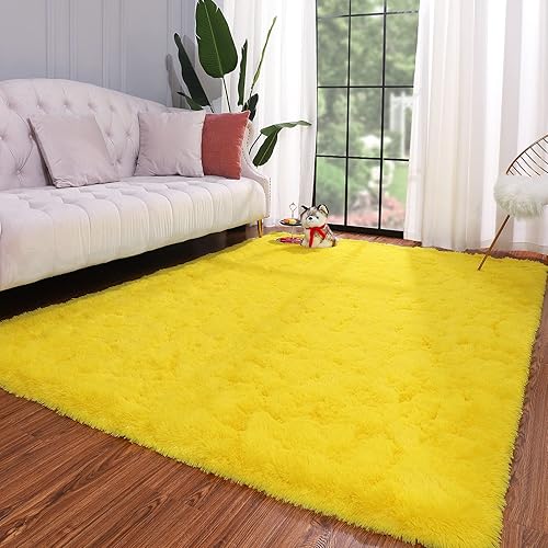 Miniatura 8 de Keeko Alfombra de área esponjosa de 4 x 5.3 pies, bonita alfombra de pelo largo para dormitorio, alfombras de pelo alto para sala de estar,