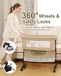 Baby Bassinet Bedside Sleeper with Wheels & Storage Basket and Bag, Khaki | 3 in 1 Bassinet with Adjustable Height, Breathable Mesh, Portable Folding, For Infants & Newborns