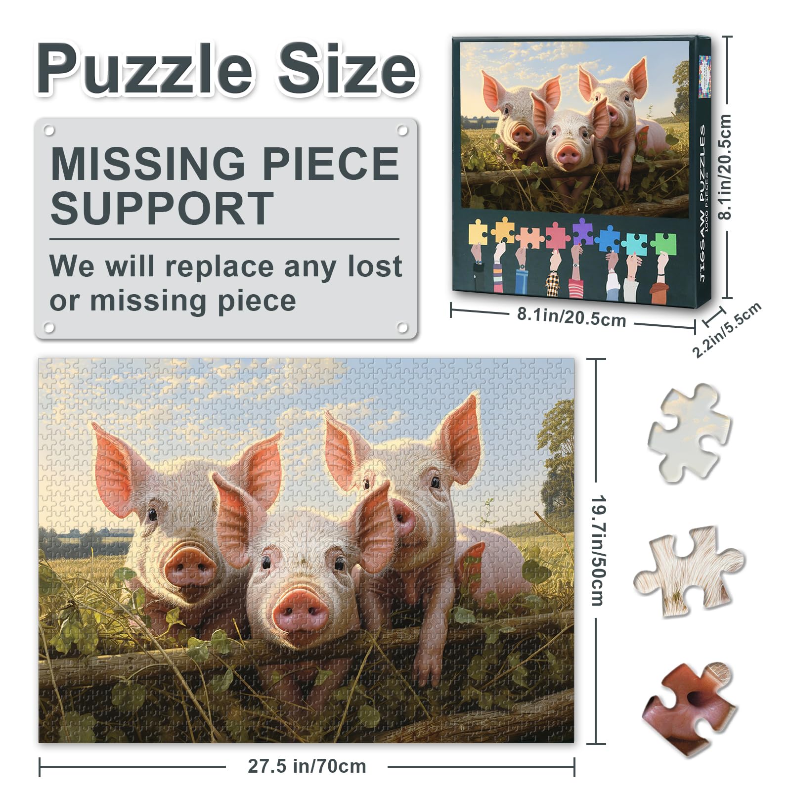 1000 Piece Puzzle for Adults, Adorable Piglets in Sunset Meadow with Golden Grass Jigsaw Puzzles 1000 Pieces - Image 2