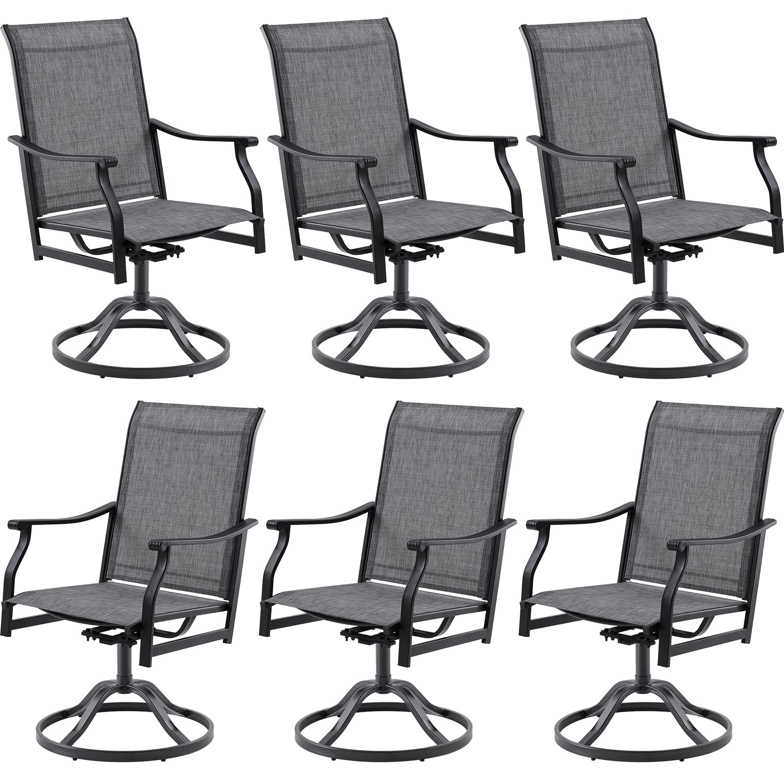 Soohow Swivel Outdoor Dining Chairs Set of 6, Patio Swivel Dining Chair with Textilene Fabric, Outdoor Metal Armchair All Weather Resistant, Ergonomic