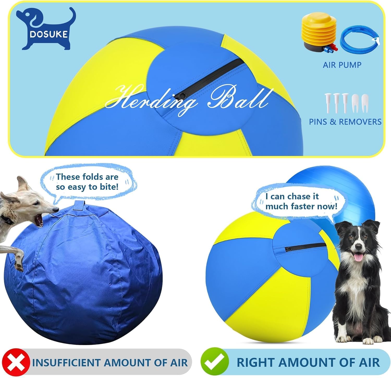 Herding Ball for Dogs - 18'' Dog Herding Ball for Horse, Dog Training Toy for Australian/German Shepherd Collie, Outdoor Dog Toys for Birthday Gifts - Medium, Yellow