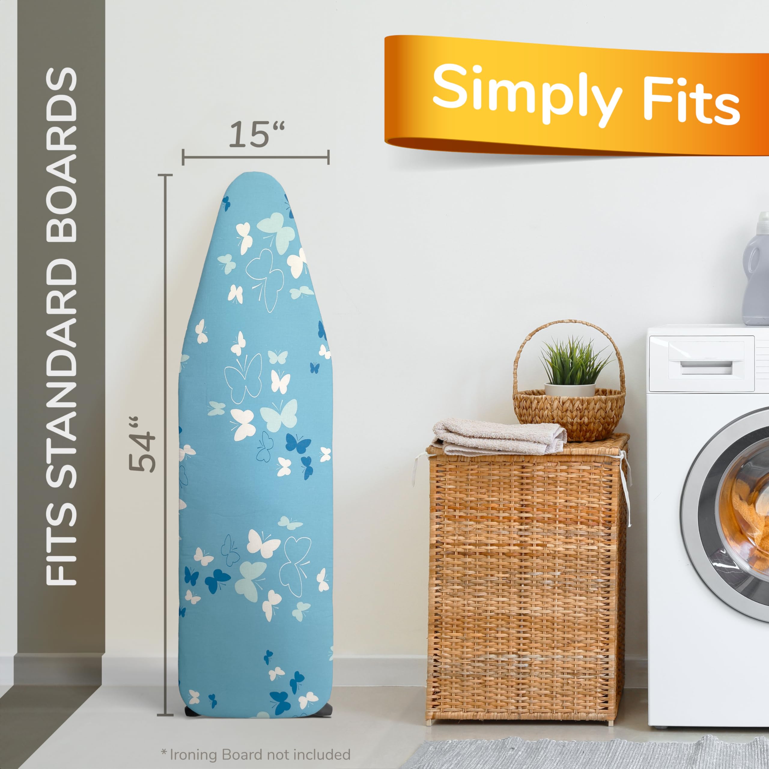 smart&gentle Super Thick 5 Layer Turbo Ironing Board Cover with Padding - 50% Faster High Speed Steam Reflection - Designed in Germany - 100% Cotton Top - Love&Liberty-Line 15x54