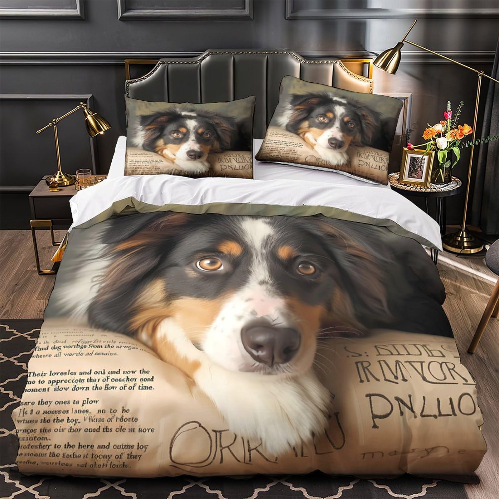 Parure de lit microfibre 135x200 fermeture éclair avec housse de couette chien 3D