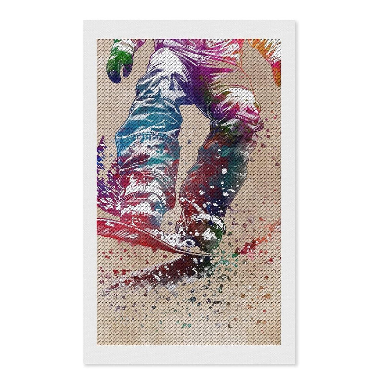 Junmoney Snowboarder Watercolor Art Diamond Art Kit 12"x20", Holiday Gift Idea, for Women, Easy Handmade Project, Vintage Style Decor, Printed Canvas