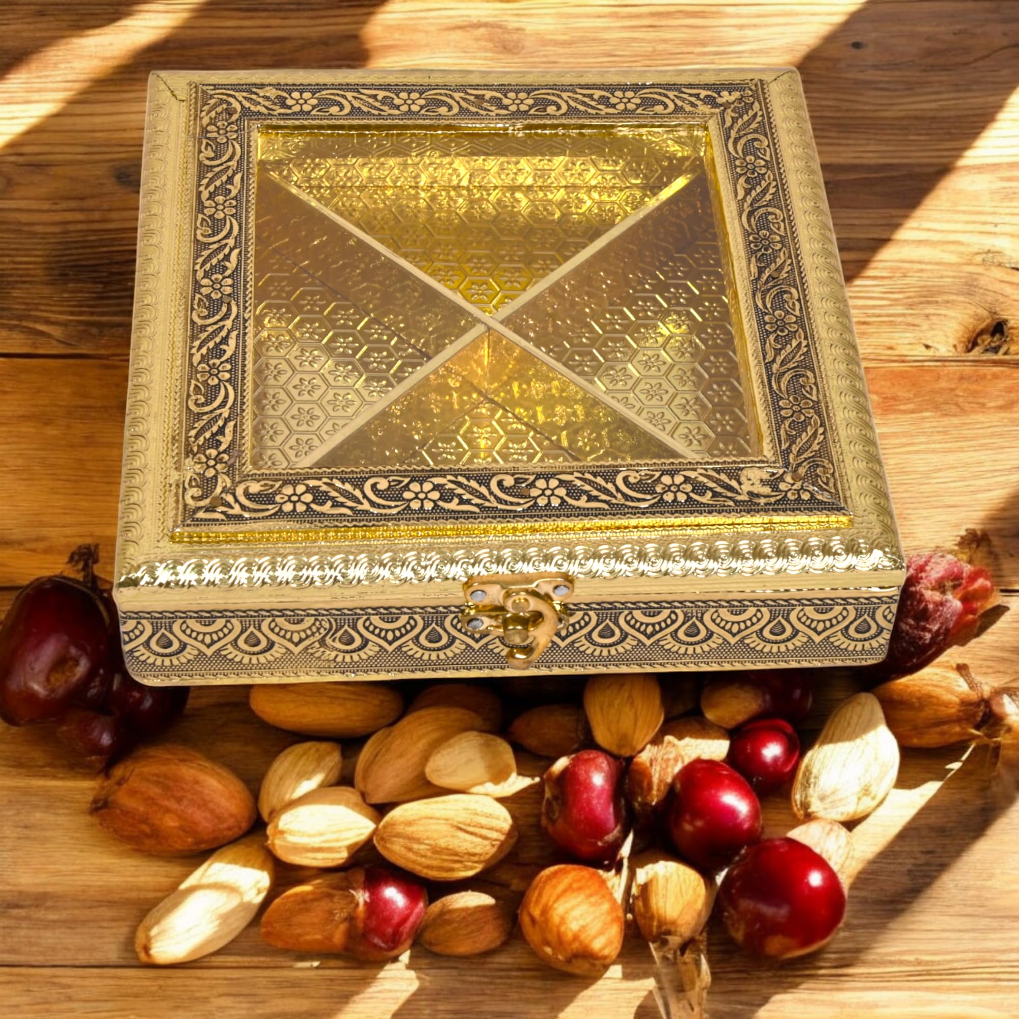 Decorative Empty DryFruits Storagebox/Wooden DryFruitbox/Sweetsbox/Oxidized Dry Fruitbox/Giftbox/Mukhwashbox, Sopari Storagebox