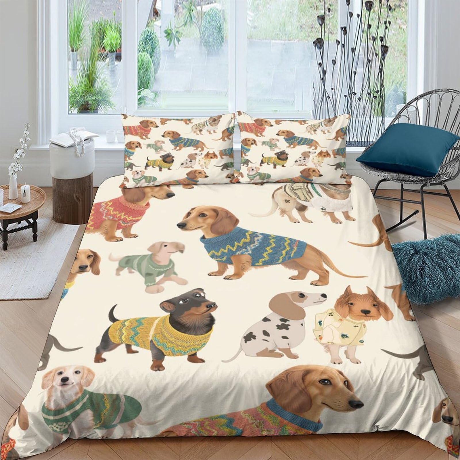 Ctjqhvkz Style-6 3D Printed Cute Dachshund Dog Fitted Sheet Microfiber Soft Cartoon Puppy Mattress Cover For Bedroom Guest Room Decor Single（135X200cm）