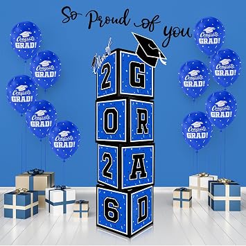 Graduation Decorations 2026 Set - So Proud of You - Class of 2026 Balloon Boxes for Memorable Grad Party Supplies, Indoor/Outdoor Congrats Grad Home Door Decor Essentials(blue and black)