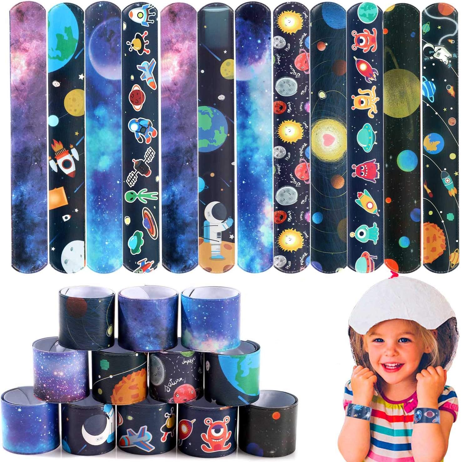 vamei Party Bag Fillers 48Pcs Slap Bracelets Kids Space Slap Bands Wrist Bands Games Outer Space Party Supplies Party Favours for Kids Boys Birthday Gifts
