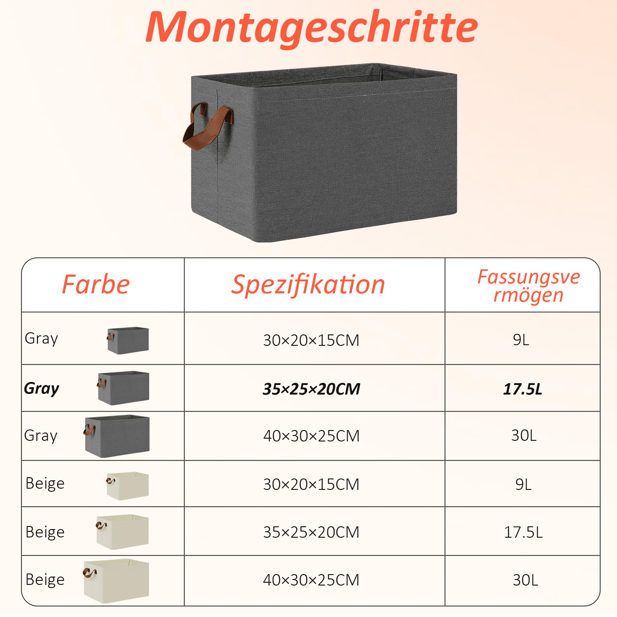 iEGrow Aufbewahrungsbox, 3er Set, faltbare Stoffbox mit Griffen, Aufbewahrung für Kleidung, 35 x 25 x 20 cm, Oxford, geeignet für Wohnzimmer, Schlafzimmer, Aufbewahrung von Badartikeln (Grau)