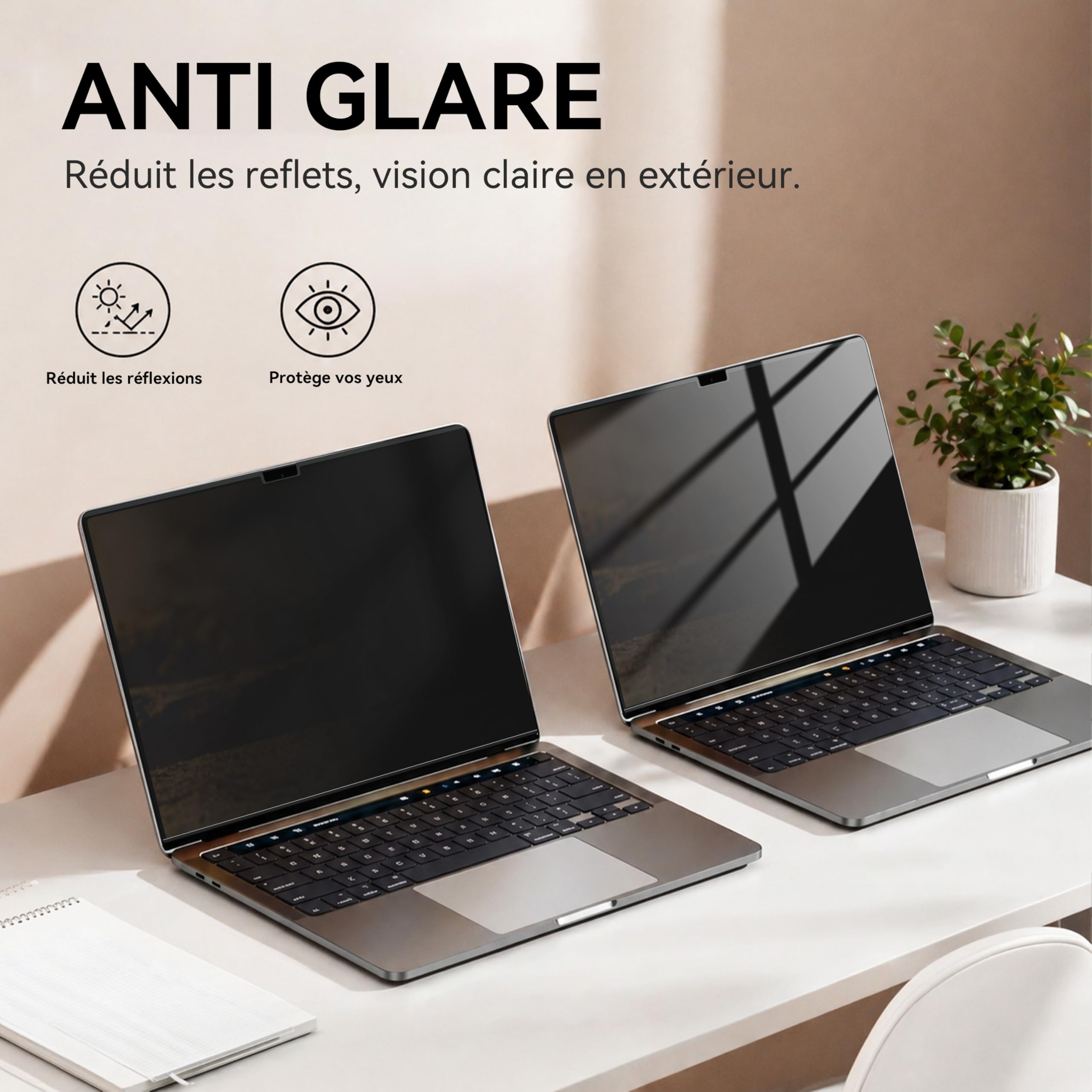 Magnétique Filtre Confidentialité Protection Écran pour Macbook Air 13,6/13 Pouces (2022-2026, M2, M3, M4, M5), Amovible Anti Espion Lumière Bleue Protege Ecran Film
