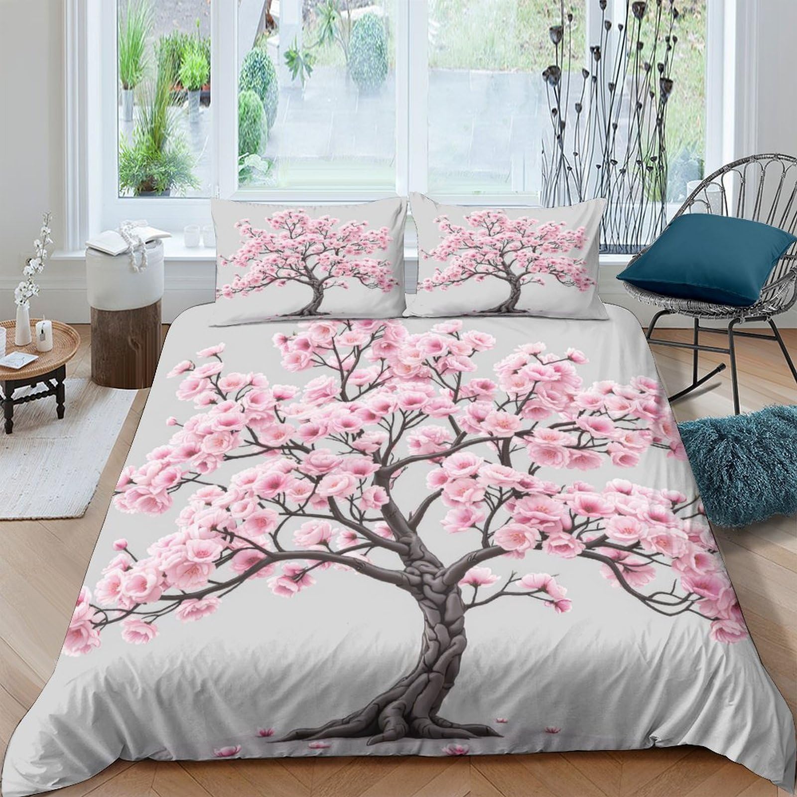 Ctjqhvkz Style-7 3D Printed Cherry Blossom Tree Fitted Sheet Microfiber Soft Pink Floral Bed Cover For Bedroom Guest Room Décor Mattress Protection Single（135X200cm）
