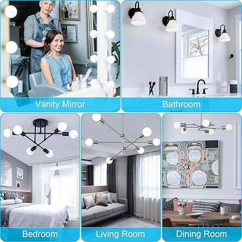 Miniatura 15 de hansang Paquete de 12 bombillas de tocador para baño, 3000 K blanco suave base E26, bombilla LED redonda, equivalente a 60 W, bombilla G25