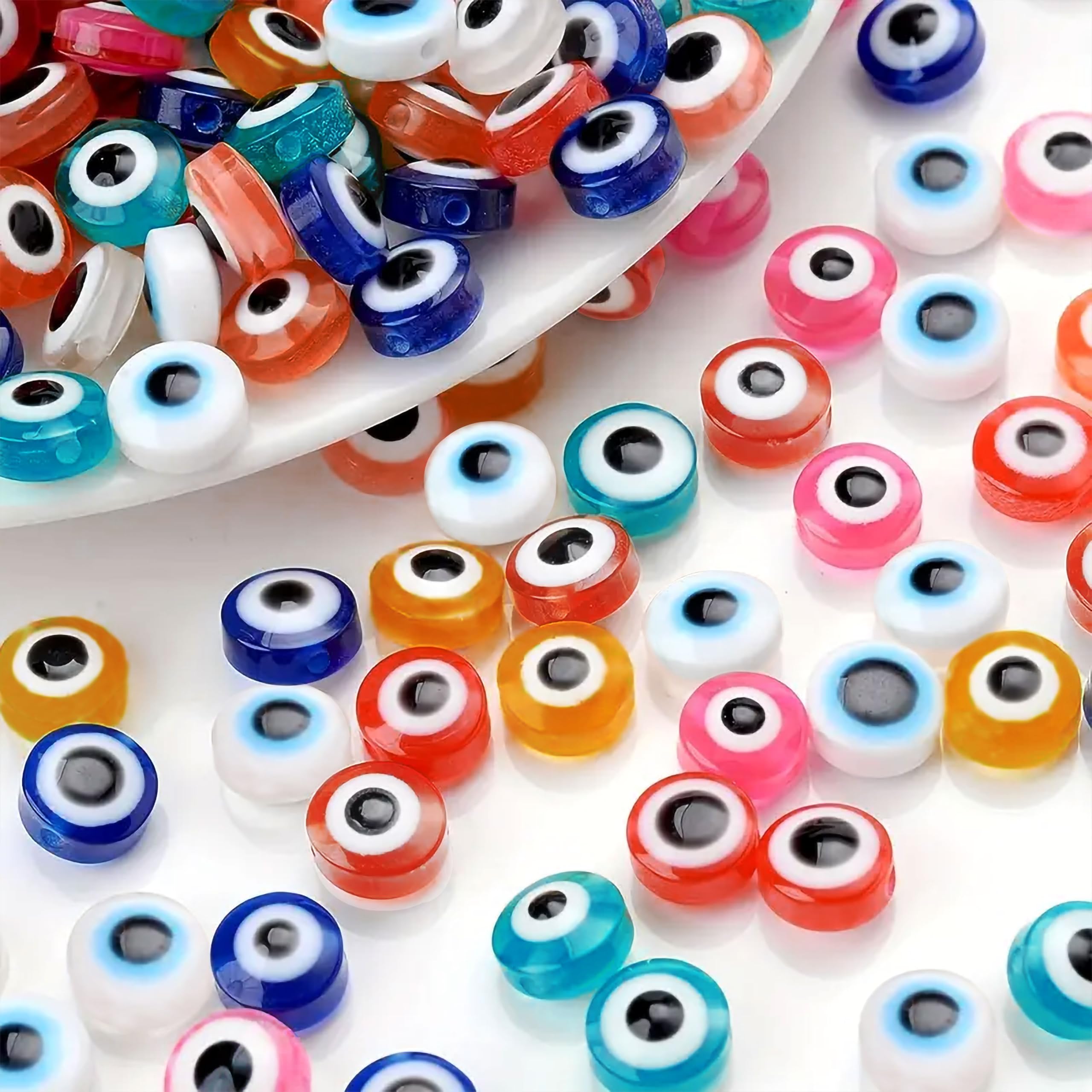 INDIKONB Evil Eye Beads - Multicoloured Flat Disc Shaped Acrylic Beads for Jewellery, Bracelet, Anklet Making - Pack of 100 Beads for Craft and DIY Projects (6MM)-picture-18