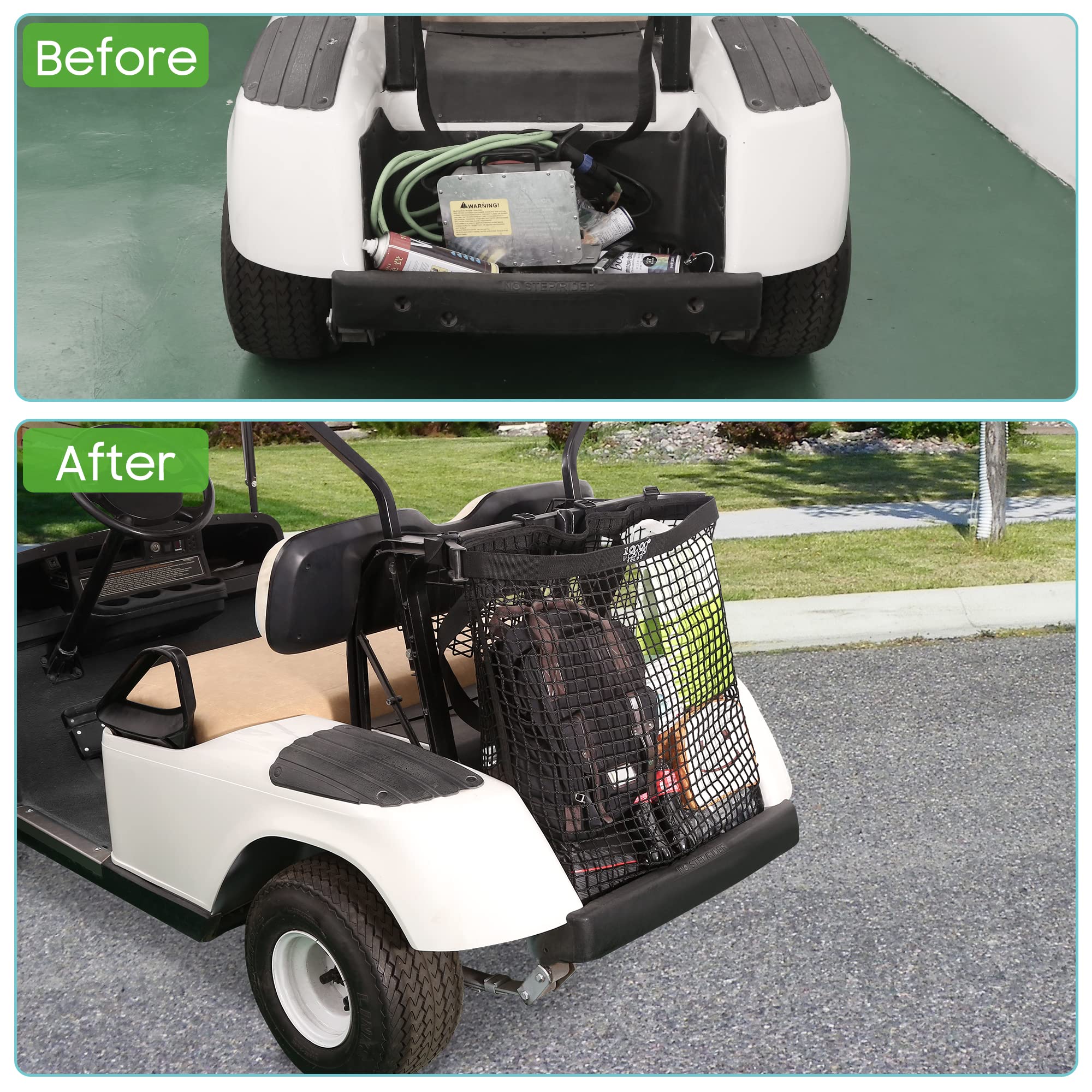 10L0L 2 Passagier-Golfwagen-Gepäcknetz für Yamaha, Club-Auto, EZGO, große Aufbewahrungstasche, einfache Golfwagen-Einkaufstasche