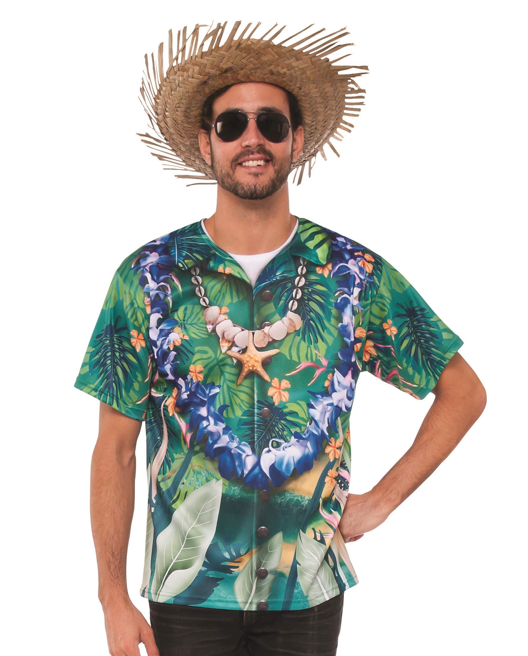 Pizazz Mens Adult Hawaiian Shirt Costume Blue Green Standard