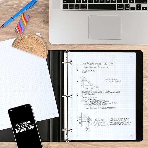 Miniatura 3 de Five Star Papel de hojas sueltas + aplicación de estudio, papel de cuaderno de relleno con rayas gráficas, reforzado, combate el sangrado de tinta,