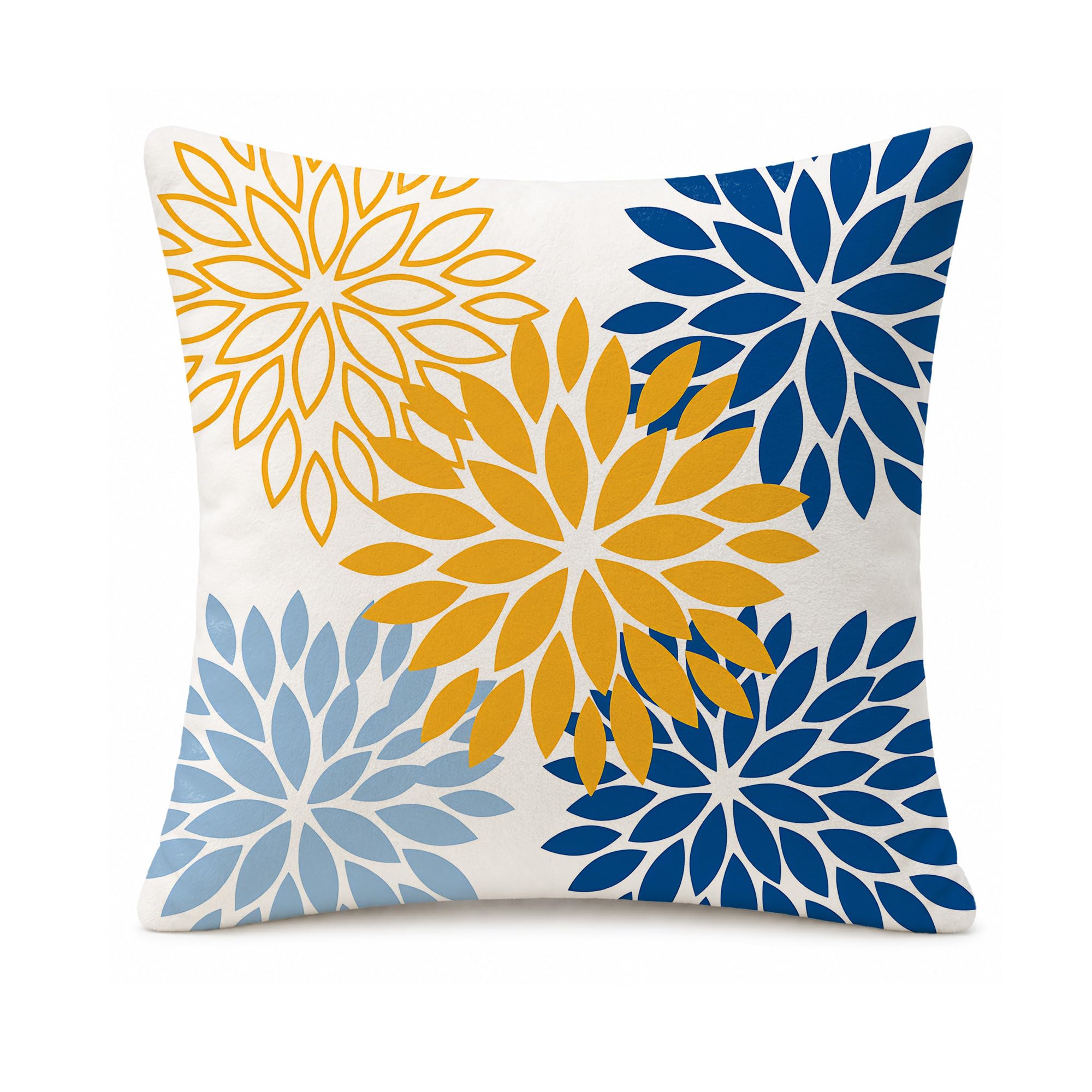 LASLEN Yellow Blue Flower Cushion Covers 45 x 45 cm,Warm & Cozy Removable Washable Throw Pillow Covers,Skin-Friendly & Hair-Safe Design