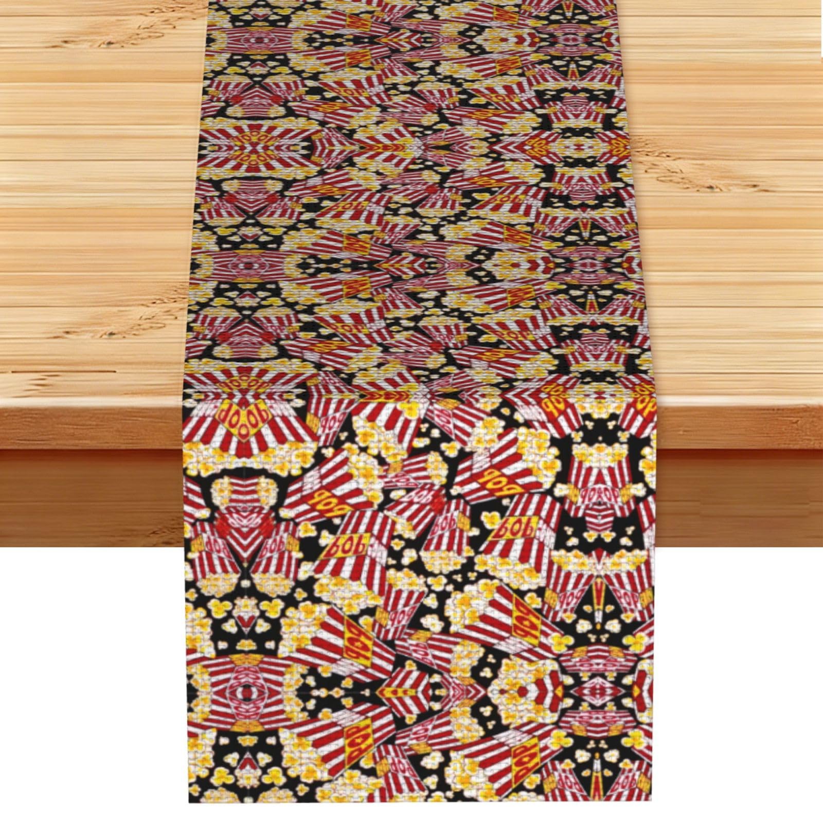 Popcorn Print Printed Dining Table Runner 13x72 Inch, Non-Fading Decor for Kitchen Dresser Fireplace Mantel