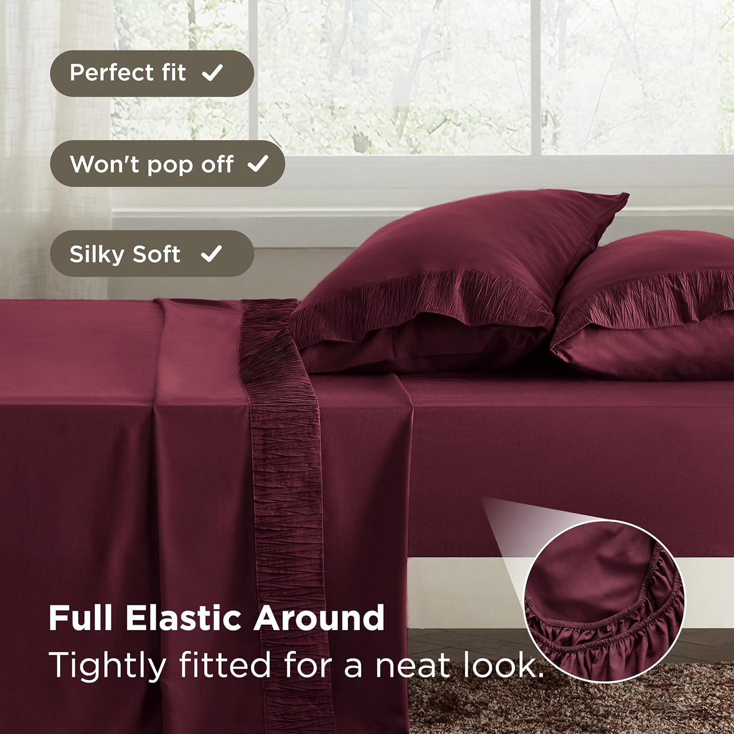 Bedsure King Size Sheets Set - 4 Pieces Soft King Sheets - Breathable & Cooling - Hotel Luxury - Easy Care Polyester Microfiber Bedding for Women, Men, Red - Image 6