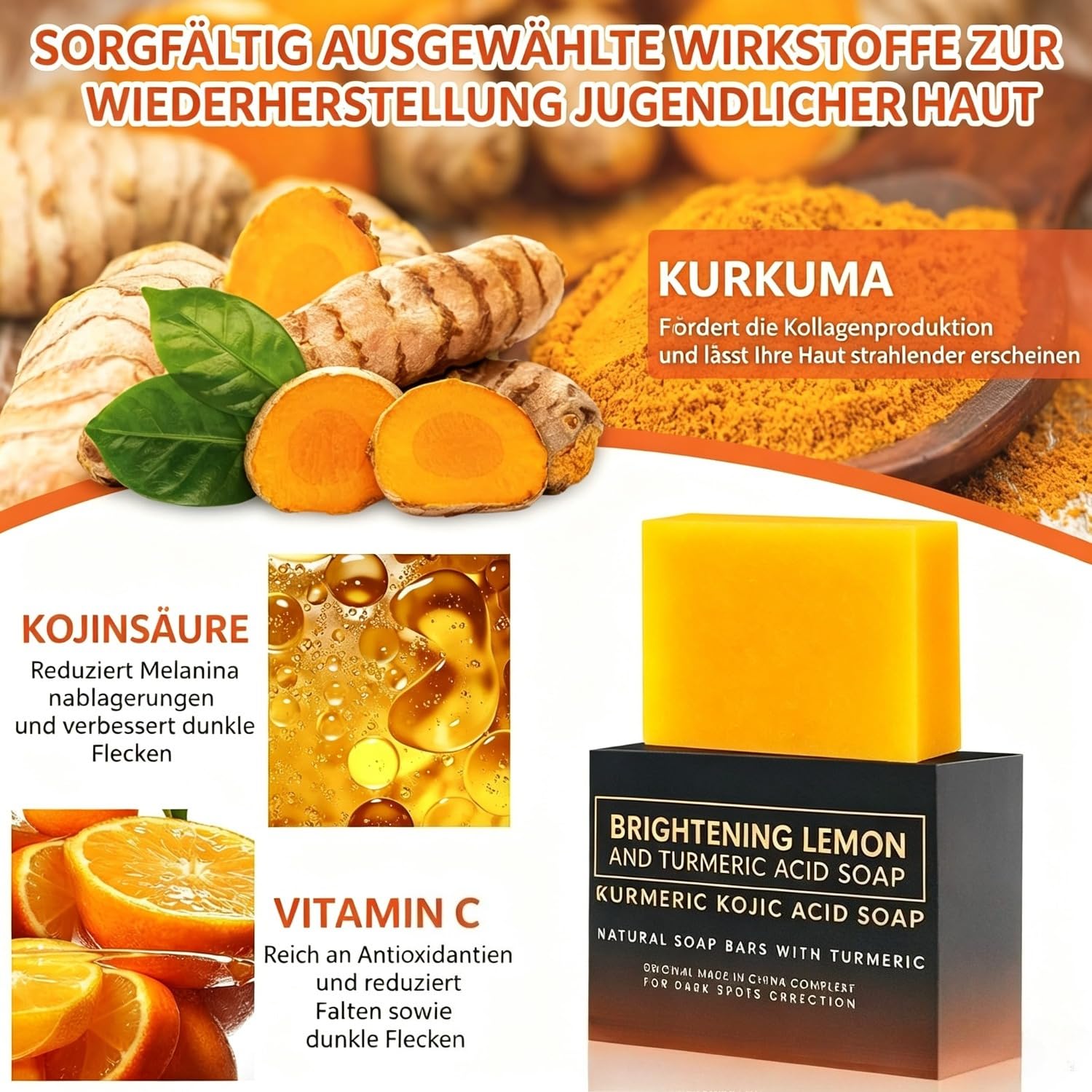 Zanari Rückenseife gegen Akne (2 Schachtel) | Vitamin C Seifenstück Hyperpigmentierung, feuchtigkeitsspendende Kurkuma-Seife gegen Akne, schwarze Flecken
