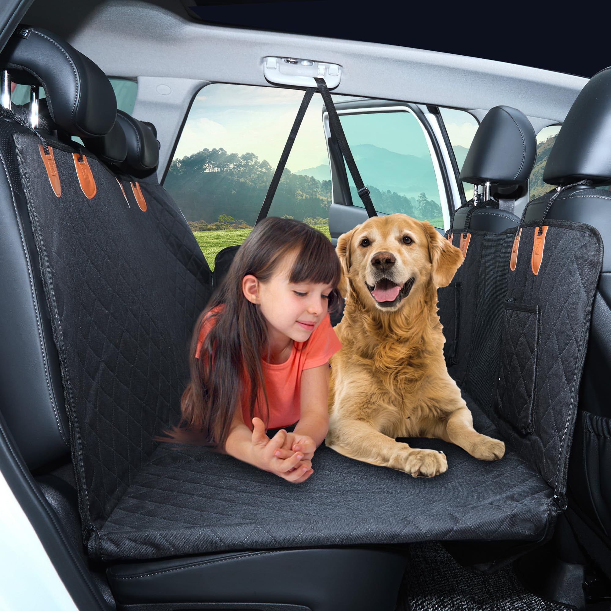 Ampia coperta per cani per il sedile posteriore dell’auto, con fondo rigido, impermeabile, con protezione laterale e finestrella, antigraffio, per il sedile posteriore di SUV, auto e van