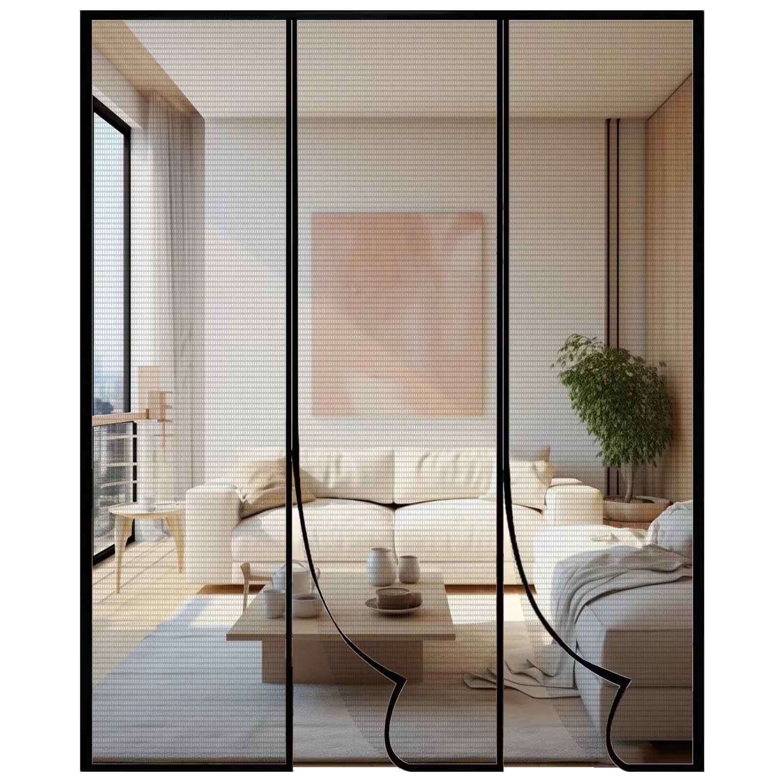 Cortina magnética para puerta de balcón, sala de estar, puerta corrediza de patio, más fuerte y sin necesidad de taladrar, protección contra insectos, color negro, 275 x 185 cm
