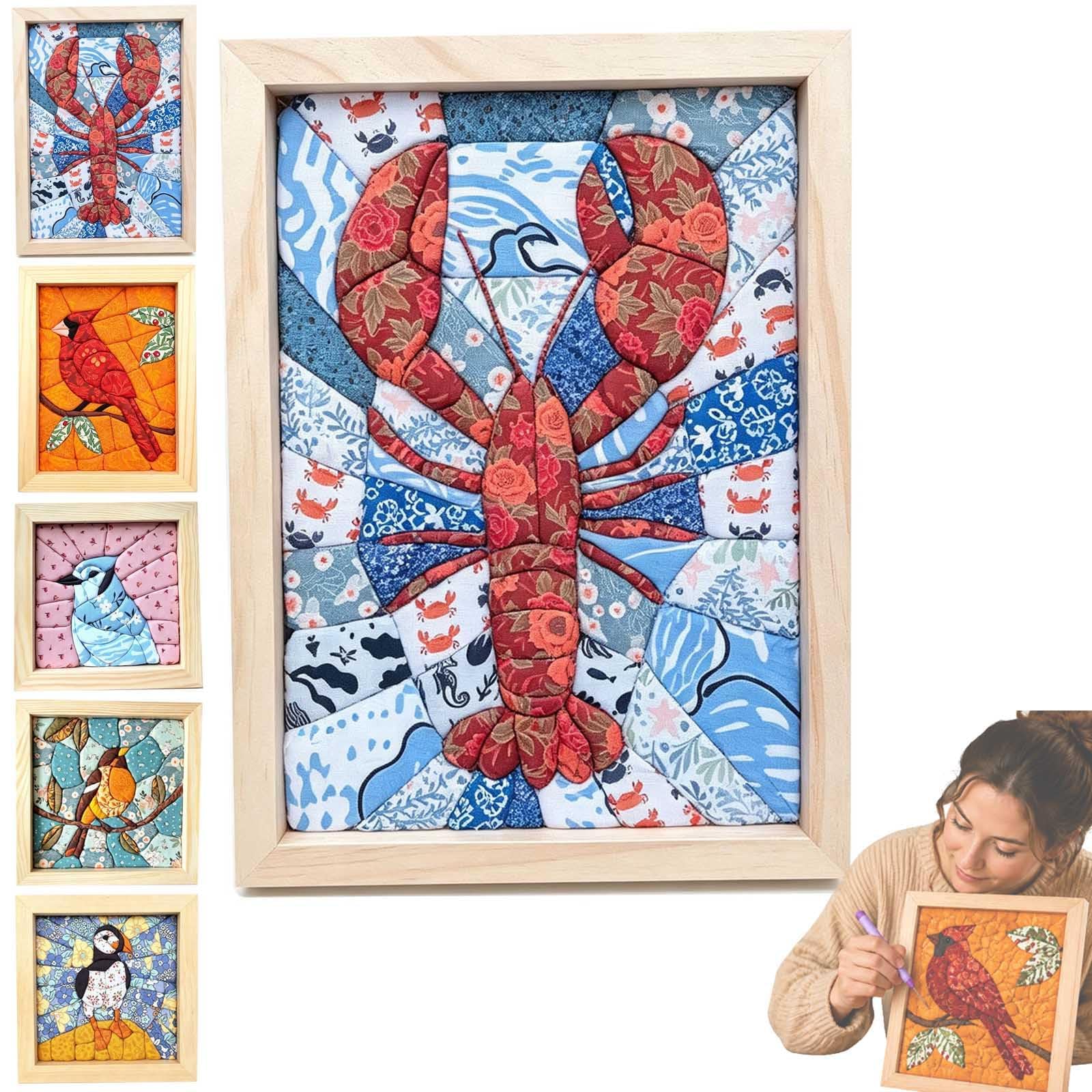 DIY No-Sew Fabric Mosaic Wall Art Craft Kit with Frame & Tools