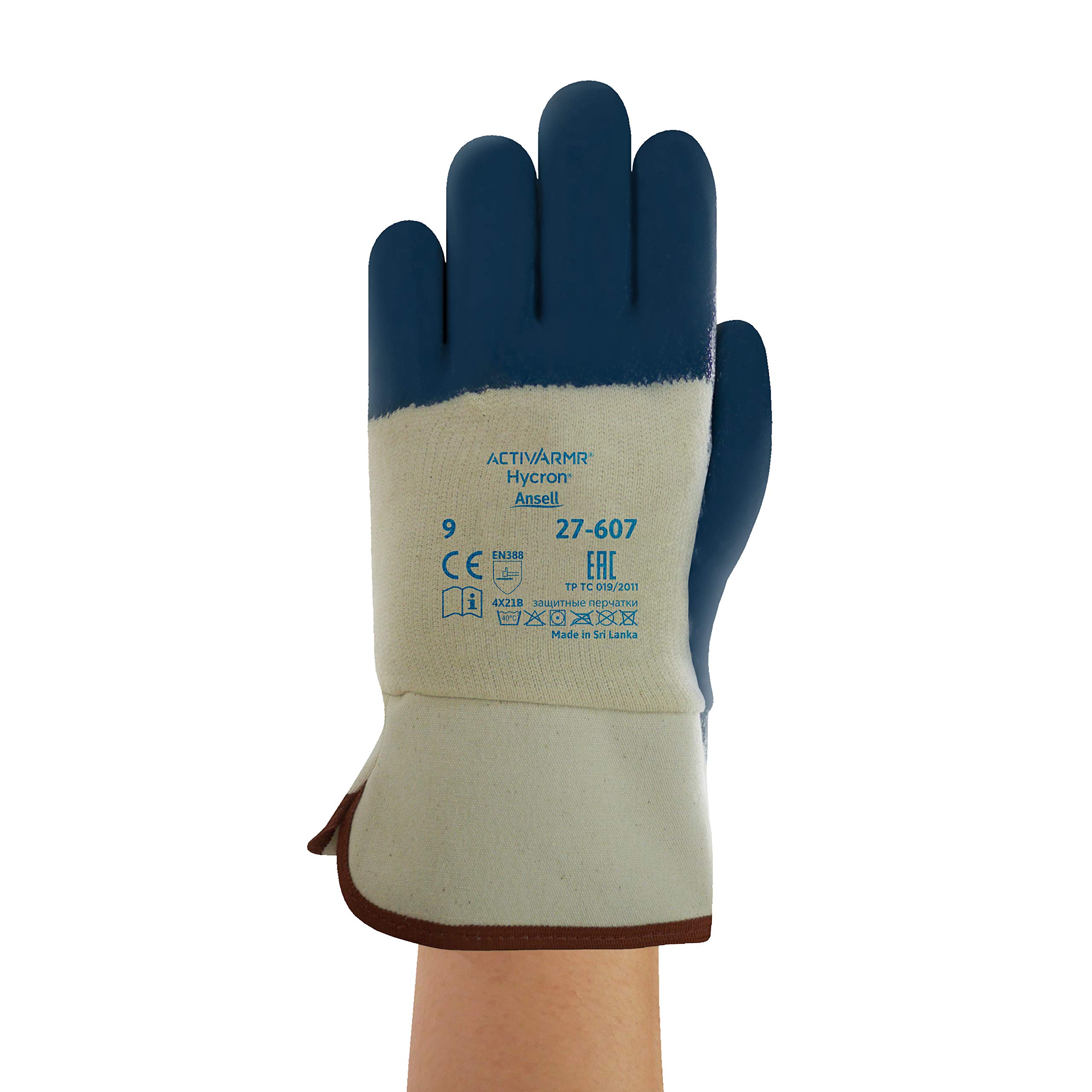 Ansell ActivArmr 27-607 Guantes de Trabajo, Revestimiento Nitrilo Extra-Resistente, Protección Cortes y Resistencia Aceite para Trabajos Pesadas, Hombre Mujer, Azul, Talla L (12 Pares)