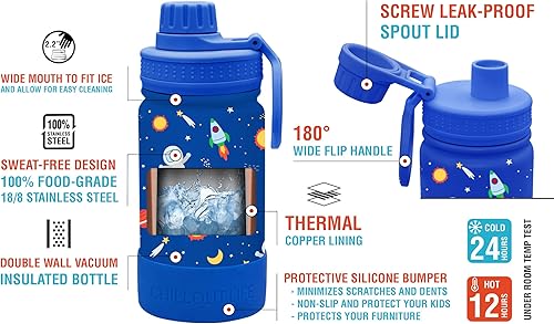 Miniatura 3 de CHILLOUT LIFE Botella de agua aislada para niños de 12 onzas para la escuela con tapa de boquilla a prueba de fugas y lindas calcomanías
