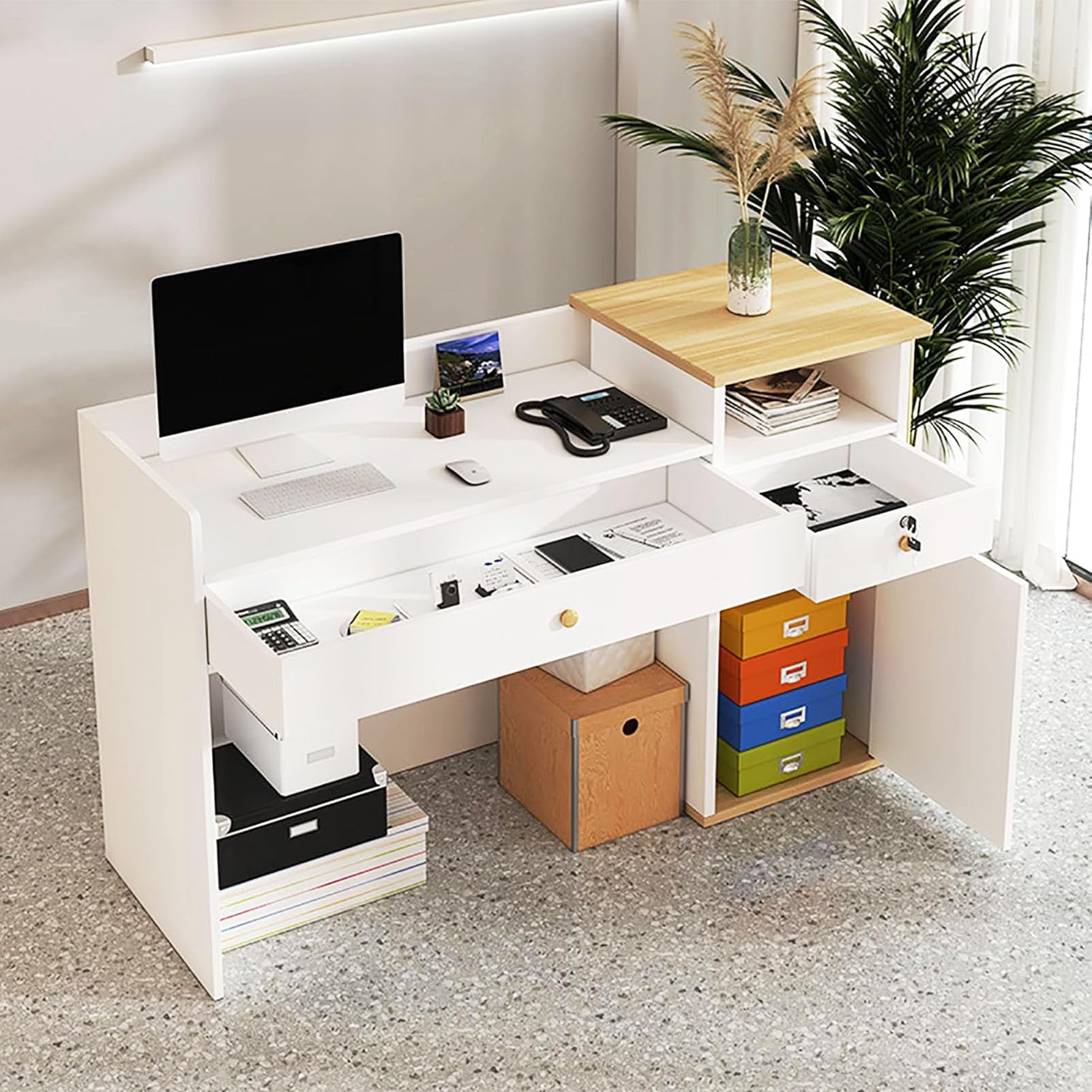 Bancone Cassa per Negozio con Cassetti con Serratura, Banco Reception Ufficio con Spazio di Archiviazione, Bancone Reception Centro Estetico per Parrucchiere, Beauty Studio, Negozio C 100cm
