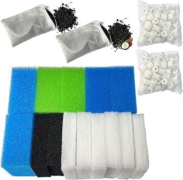 22 Pack Aquarium Replacement Filter Media Kit Compatible with Juwel Bioflow Filter M Compact 3.0 Filter, Includes Fine Filters, Carbon Filters, Coarse Filters, Nitrate Filters and Poly Filters